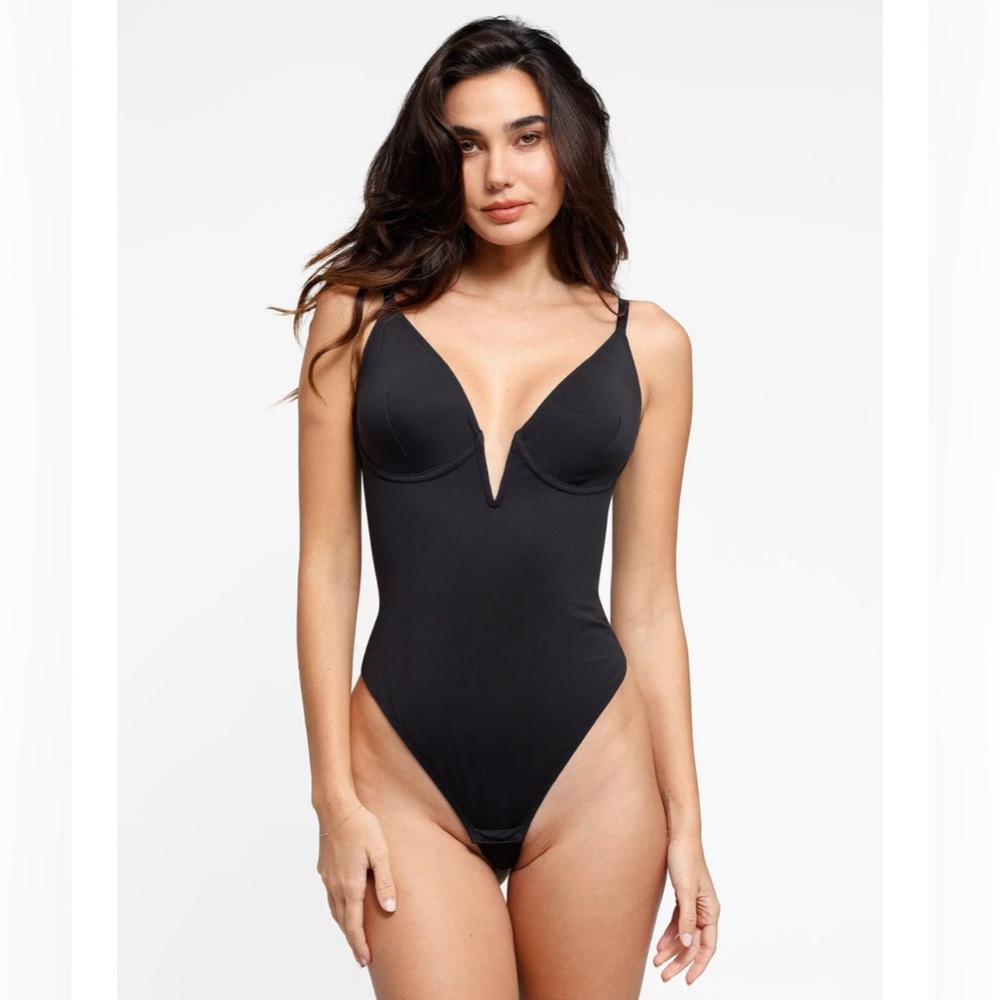 Deep V-Neck Low-Back Thong Shapewear Bodysuit